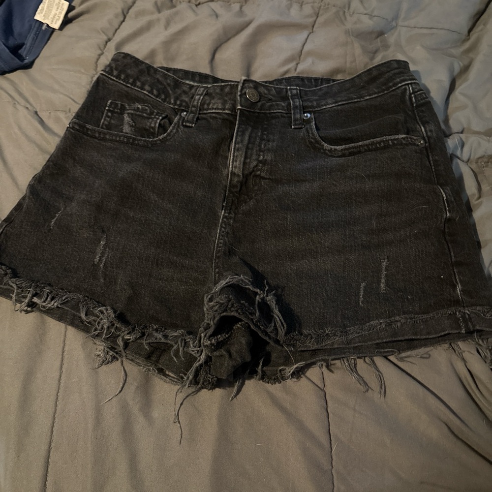 Black Distressed Jean Shorts with Frayed Hem